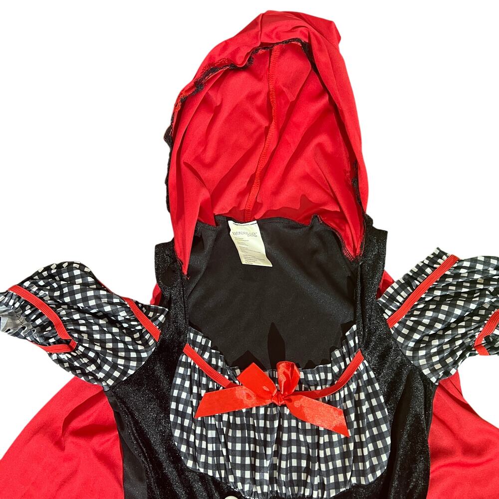 Red Riding Hood Costume Womens M 8-10 Red Black Gingham Hooded Dress Adult - Picture 6 of 12